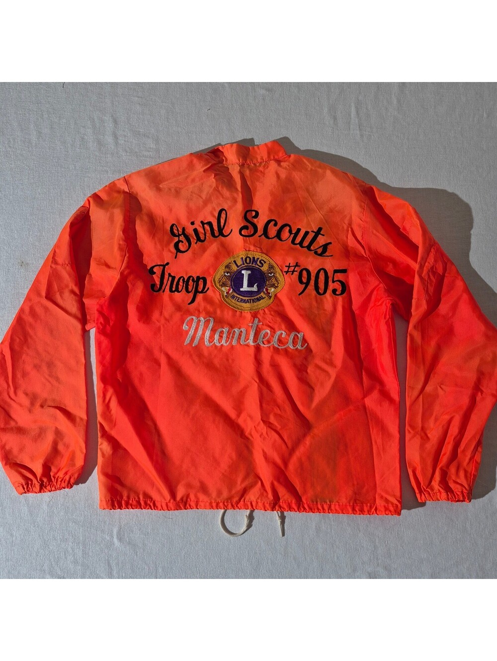 Vintage 70s 80s Girl Scouts Lions M Med Windbreaker Jacket Blaze Orange